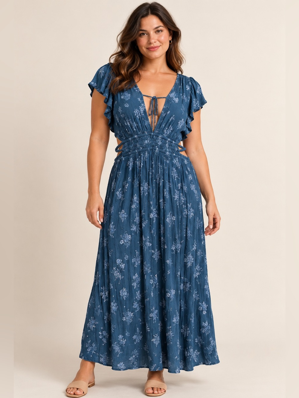 pistola Blue Floral Cutout Maxi Dress